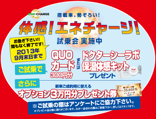 体験！エネチャージ！試乗会 ご試乗でうれしいプレゼントもらえちゃう！